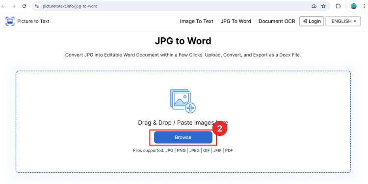 Jpg to Word converter tool interface