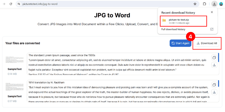 Jpg to word result file downloading